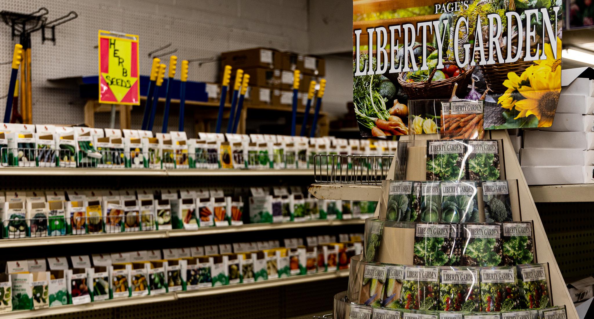An aisle of seeds in a store